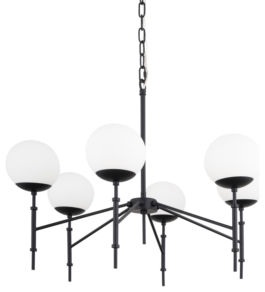 Edie Matte Black Metal With Frosted Glass Globes 6-Light Chandelier