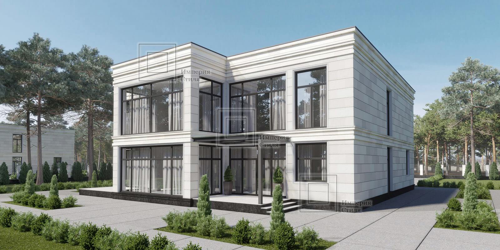 Проект дома с плоской крышей и гаражом