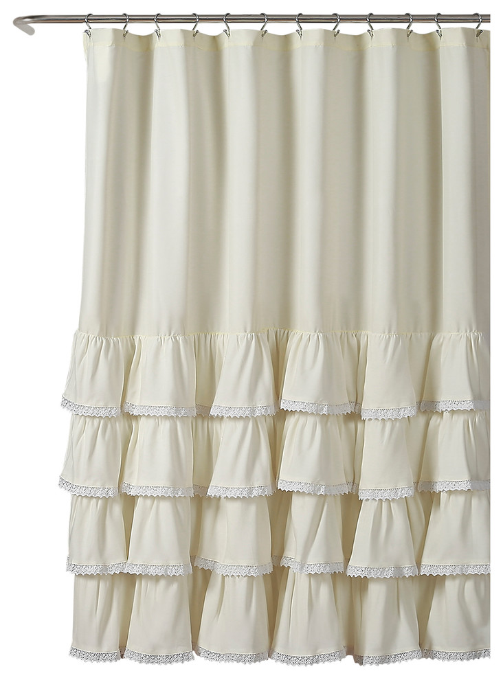 Ella Lace Ruffle Ivory Shower Curtain 72 X72 Traditional