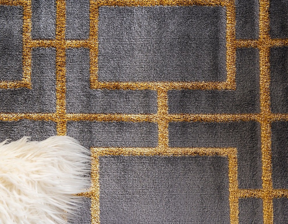 Contemporary Glitzy Gray and Gold Area Rug, 2'x6' Runner Contemporary Hall And Stair Runners