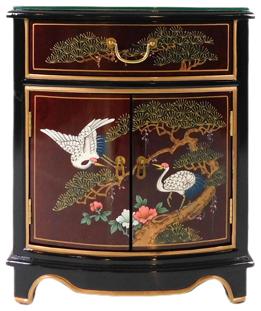 20" Oriental End Table Solid Philippine Mahogany Black and Red Lacquer