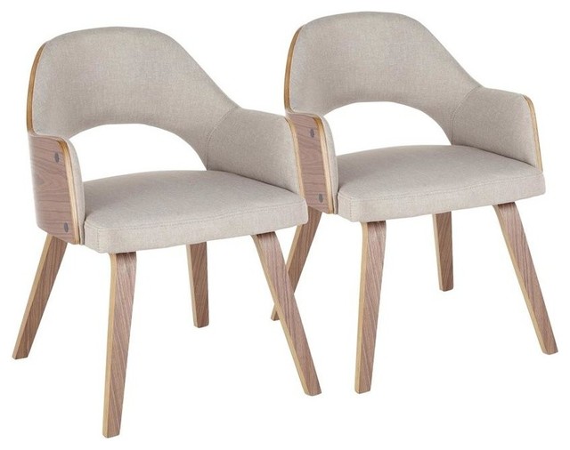 LumiSource Rollo Dining Chair, Walnut Wood and Beige, Set of 2