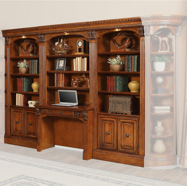 Parker House Huntington 4-Piece Library Wall with Desk in Pecan ...