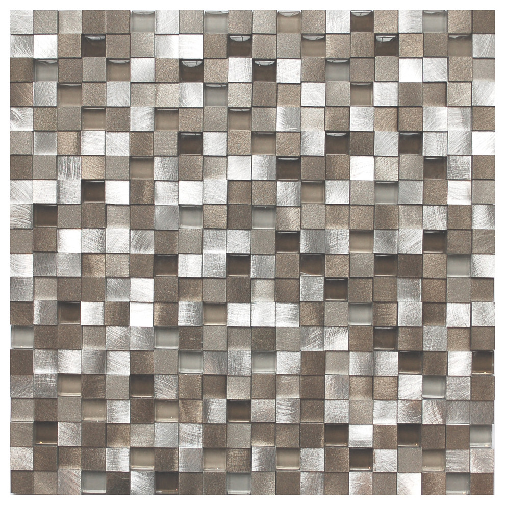 Eden Mosaic Tile 3D Silver And Pewter Aluminum Square Mosaic Tile