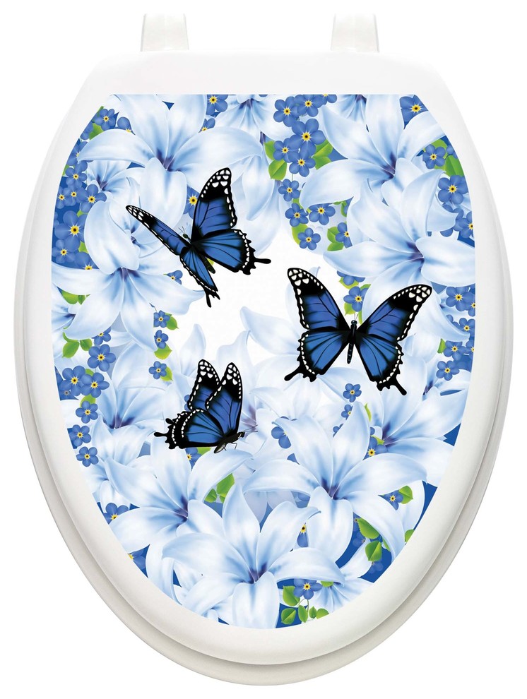 Lily Blue Toilet Tattoos, Toilet Lid Decal, Toilet Seat Cover