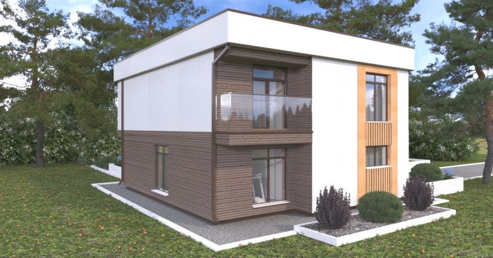 Дом двухэтажный кирпичный с облицовкой из фасадных панелей NICHIHA