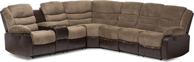 Robinson Taupe Fabric And Brown Faux Leather 2 Tone Sectional Sofa Transitional Sofas By Baxton Studio Houzz - Taupe Reclining Sectional Sofa Robinson Taupe Fabric And Brown Faux Leather 2 Tone Sectional Sofa Transitional Sofas By Baxton Studio Houzz - Taupe Reclining Sectional Sofa