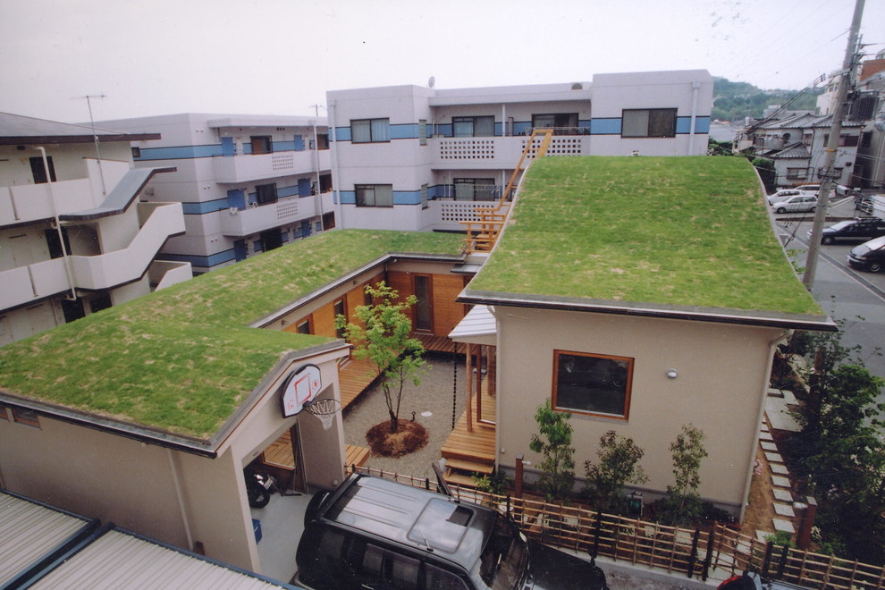 神戸にあるおしゃれな家の外観 (緑化屋根) の写真