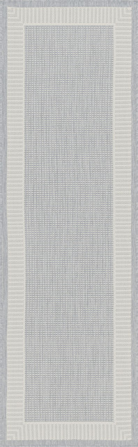 Elgin Transitional Striped Border Gray/Cream Indoor/Outdoor Runner Rug, 2.7'x10'