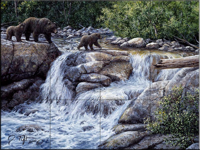 Tile Mural, Grizzly Family by Jeff Tift