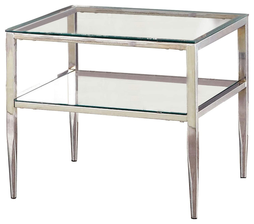 Benzara BM208003 Glass Top Square End Table with Open Shelf and Frame
