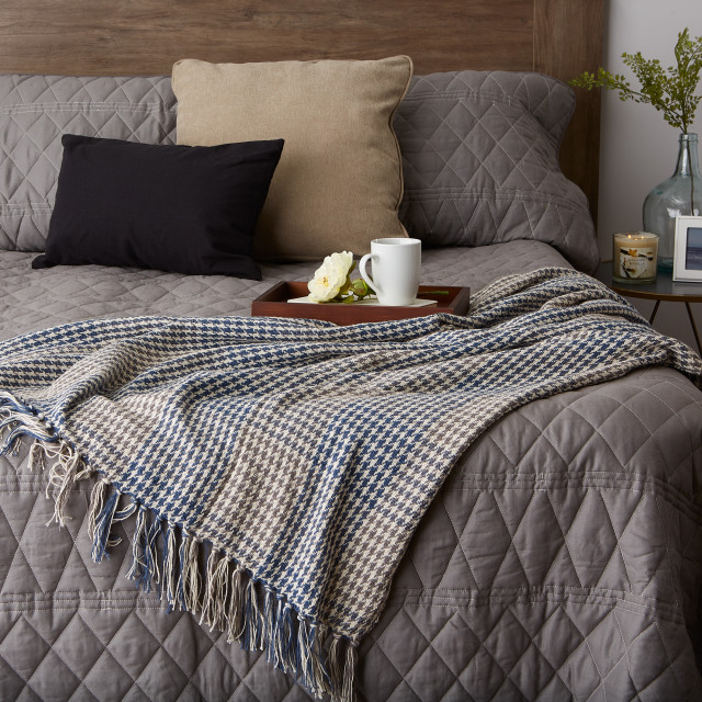 Greyhound Throw French Blue & Gray Houndstooth Plaid Throw - Contemporary - Throws - by ...
