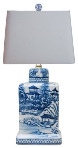 Blue And White Willow Porcelain Tea Caddy Jar Table Lamp 17 Asian Lamps By William Sung Houzz Blue And White Willow Porcelain, Blue Willow Table Lamps