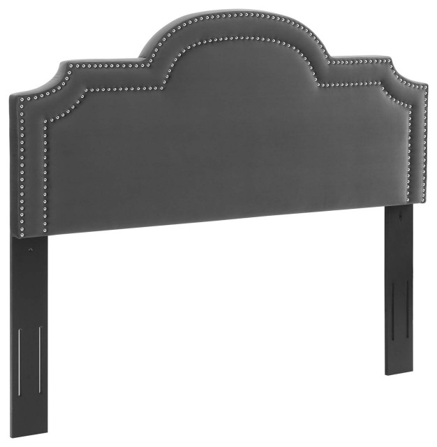 Belinda Performance Velvet Twin Headboard, Charcoal Transitional Headboards by First of a