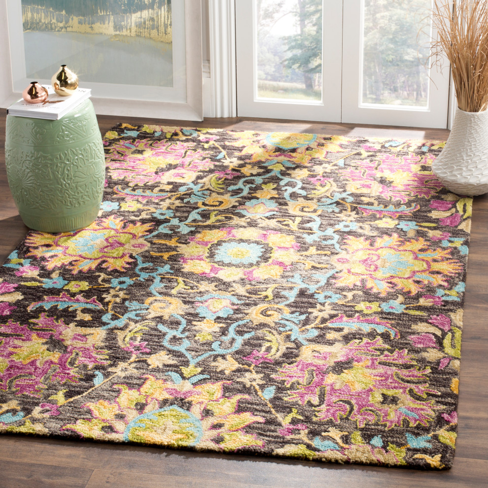 Safavieh Blossom Collection BLM455 Rug, Charcoal/Multi, 5'x8'