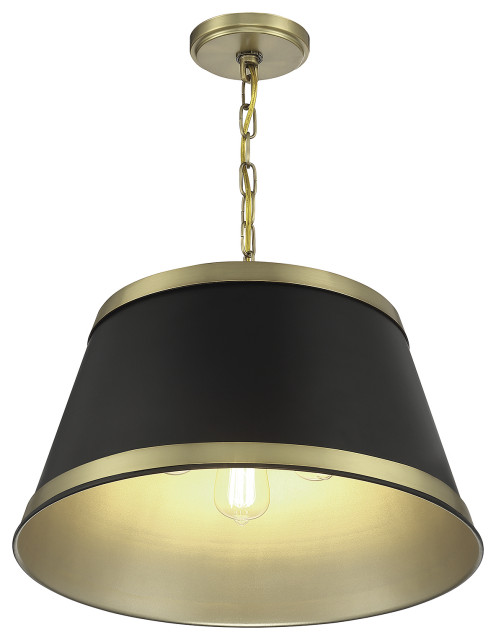 3-Light Pendant, Matte Black With Natural Brass - Transitional ...