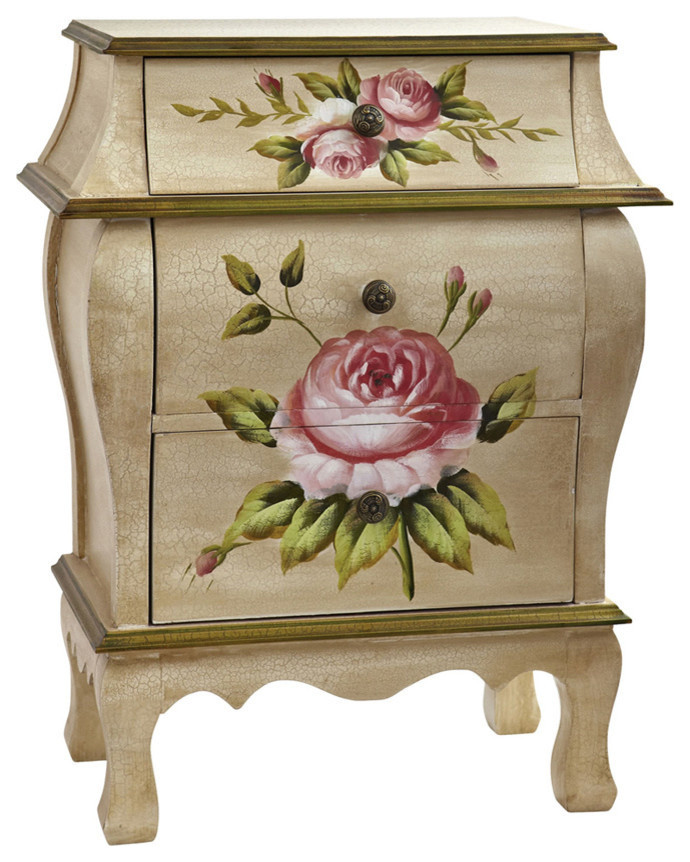 Antique Night Stand With Floral Art