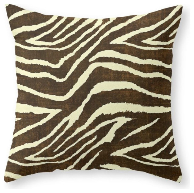 Zebra in Winter Brown and Beige Throw Pillow Cover Contemporary