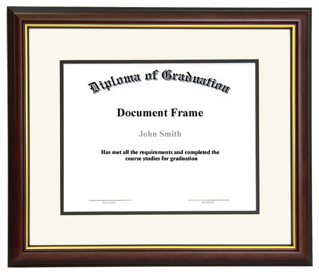 Diploma and Document Frame with Matting, Cherry Wood with Gold Lip, 8