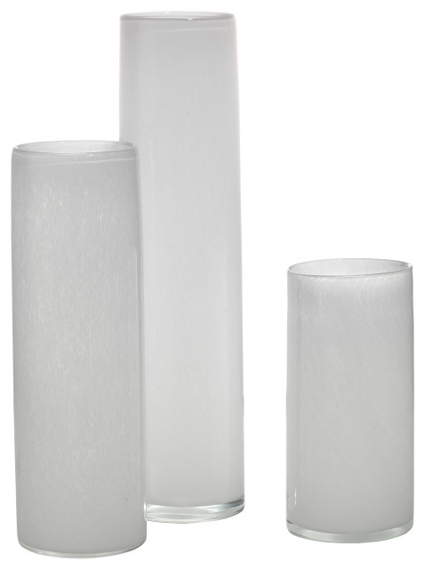 Gwendolyn Hand Blown Glass Vases, Set of 3, White