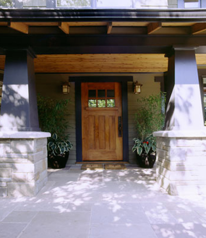 Inspiration for a country entryway in Seattle with a single front door and a light wood front door.
