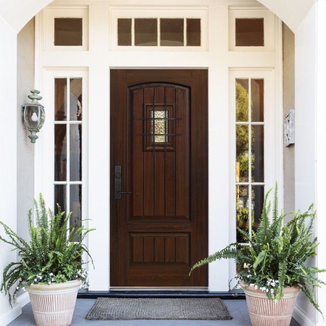 Elegant Fiberglass door with Speakeasy Traditional Entry by Knockety