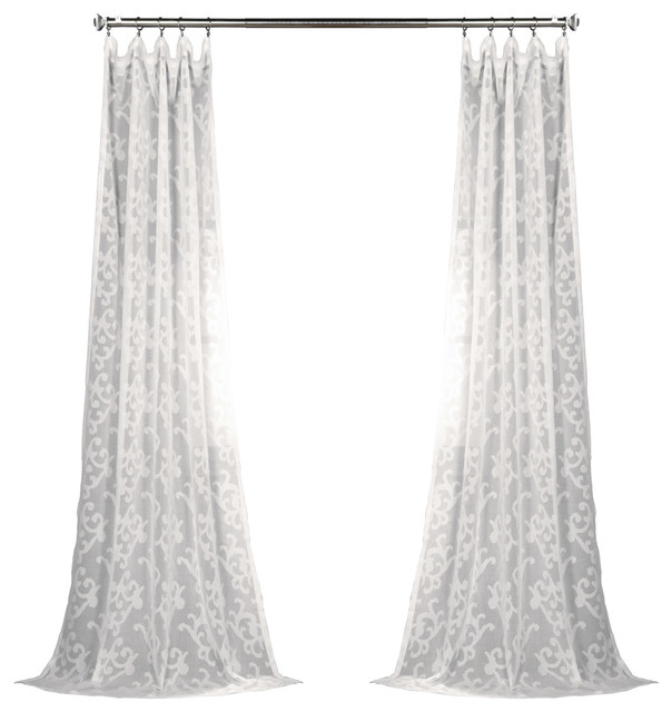 Paris Scroll Patterned Linen Sheer Curtain Contemporary
