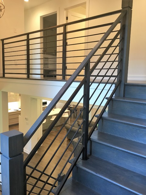 Amanda - horizontal steel railing with wooden newel posts ...