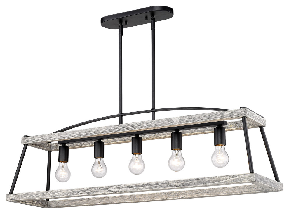 Teagan Linear Pendant, Natural Black With Gray Harbor Wood Accents