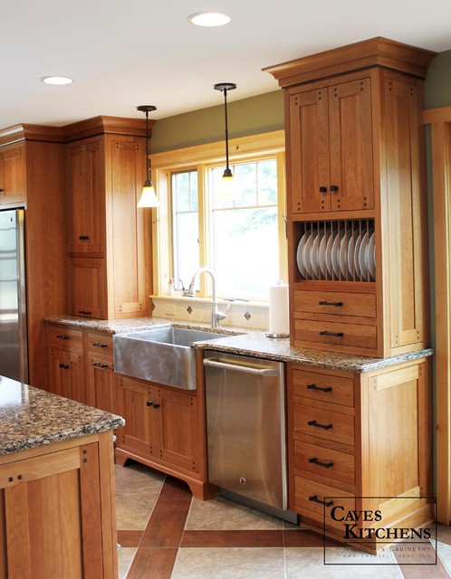 Custom Arts & Crafts Kitchen with Two Tiered Island - Craftsman ...