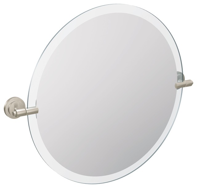 Iso Mirror Contemporary Bathroom, Polished Nickel Oval Bathroom Mirror