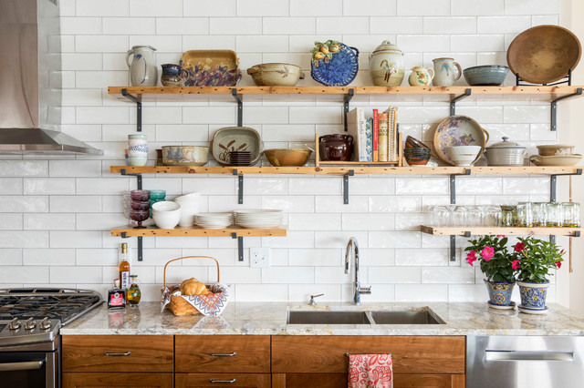 On Open Kitchen Shelves, What To Put In Open Kitchen Shelves