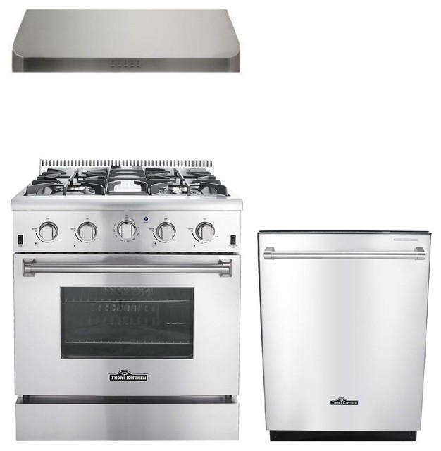 Thor Kitchen HRG3080U 30" Professional Gas Range, 30" Range Hood, And