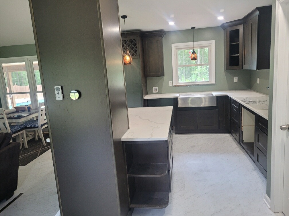 Cozy Kitchen with White Marble Countertops