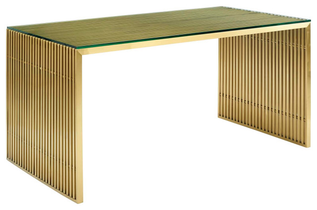 Gridiron Stainless Steel Dining Table, Gold - Contemporary - Dining