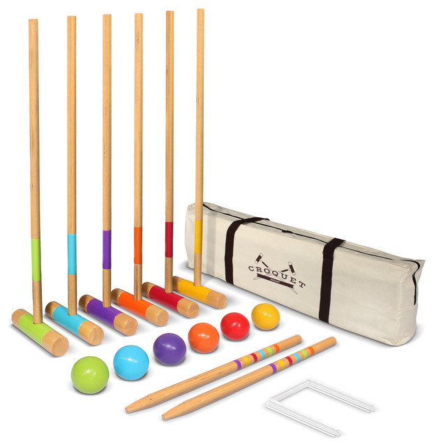 Standard Croquet Set, 28" Mallets Contemporary Outdoor And Lawn