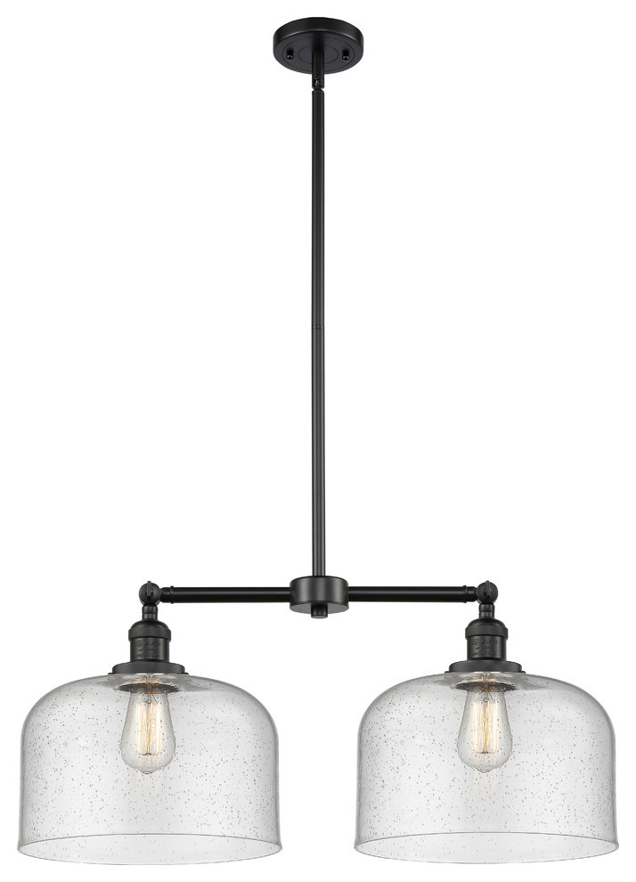 Large Bell 2-Light Chandelier, Matte Black, Glass: Seedy