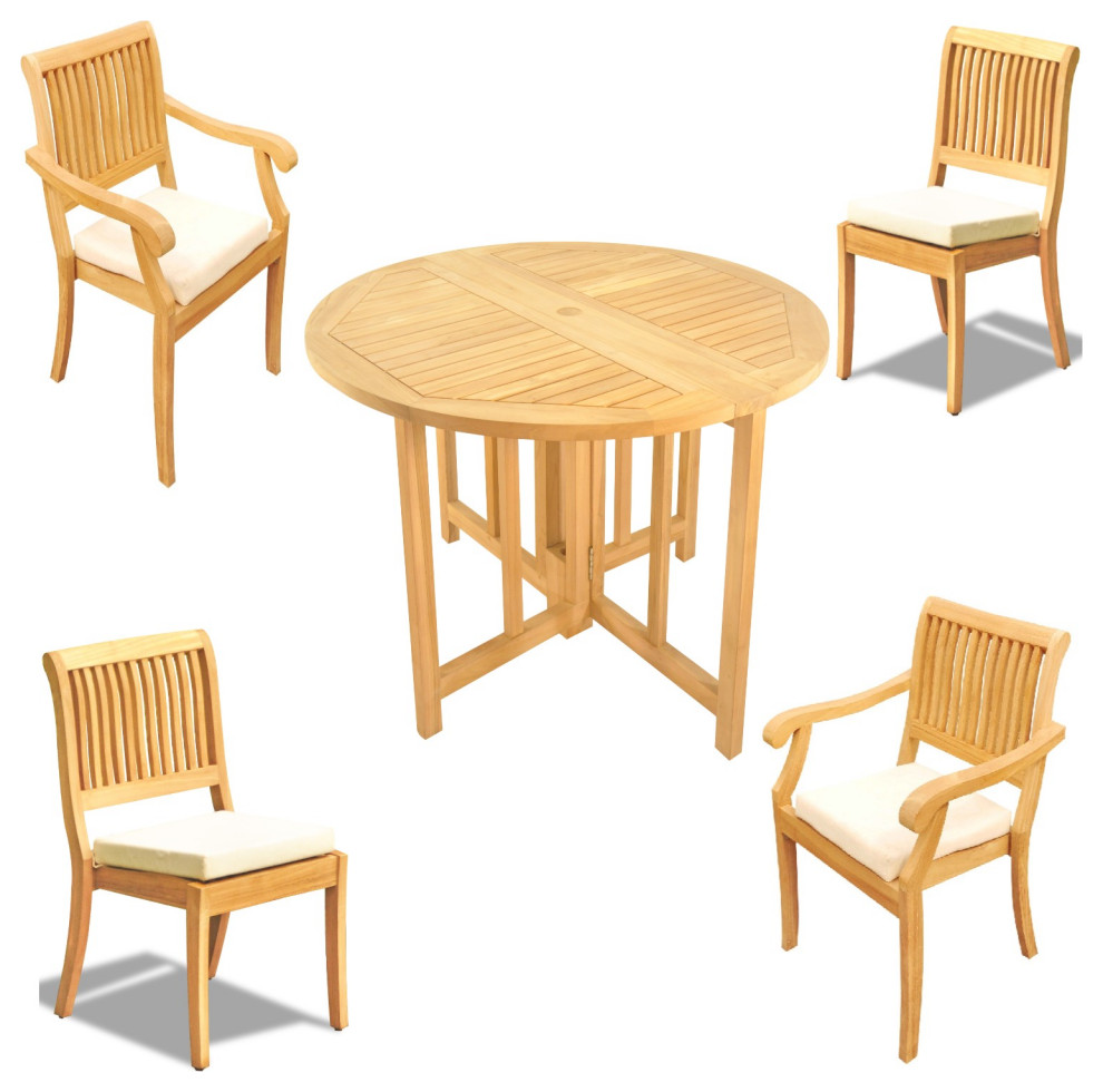 5Piece Outdoor Patio Dining Set 48" Butterfly Table, 4 Arbor Stacking Chairs Transitional
