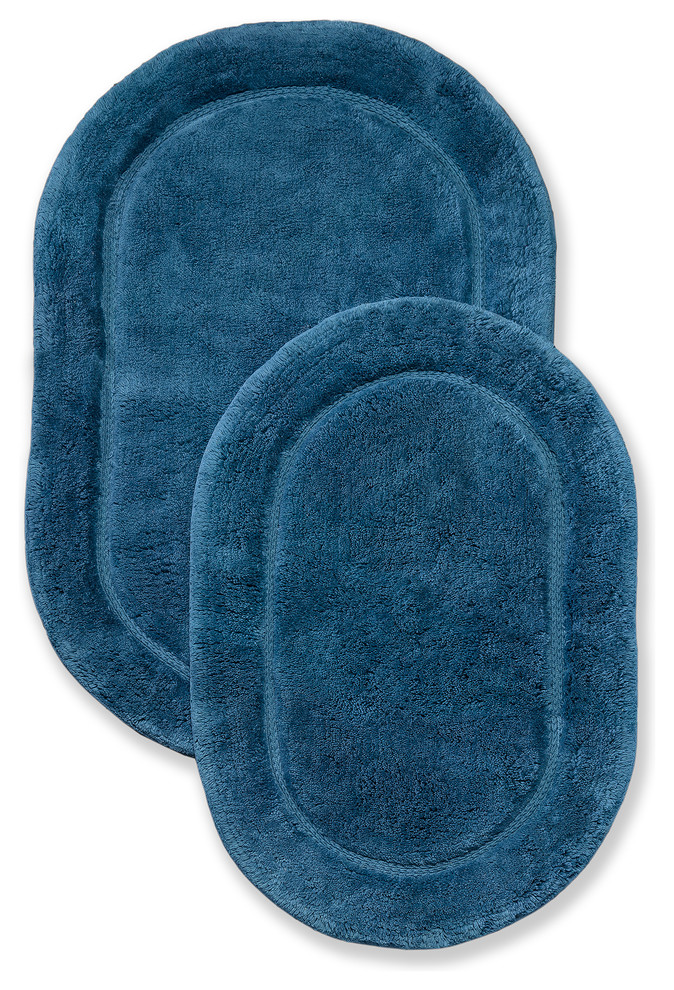 NonSlip Cotton Oval 2Piece Bath Rug Set Contemporary Bath Mats