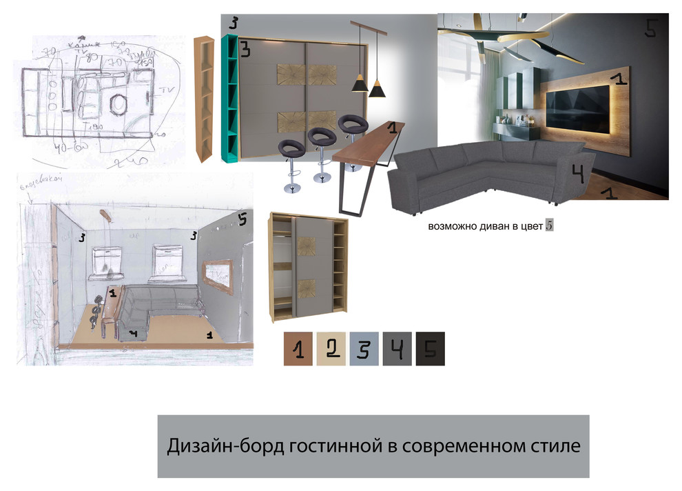 дизайн борд гостинная в стиле классика, лофт