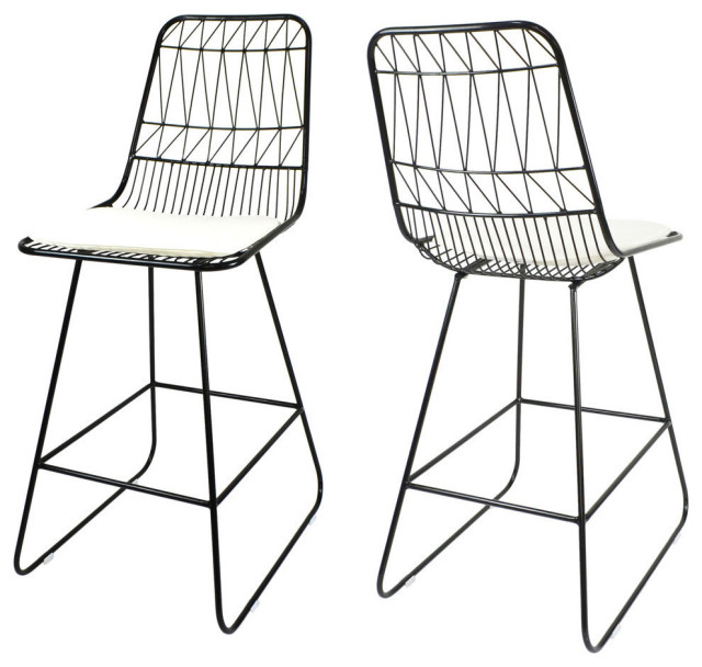 GDF Studio Lilith Indoor Wire Counter Stools with Cushions, Set of 2, Black