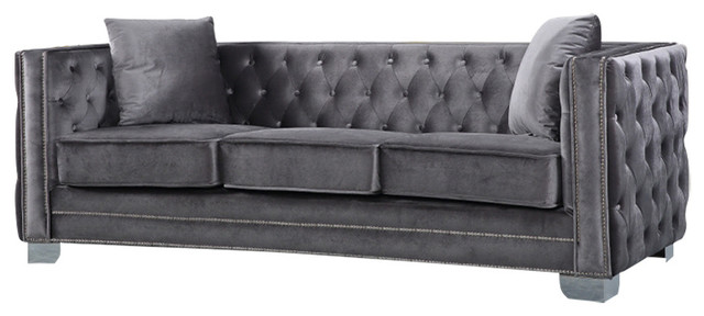 Rowan Velvet Sofa Transitional Sofas By Meridian Furniture Broadway Velvet Sofa Gray