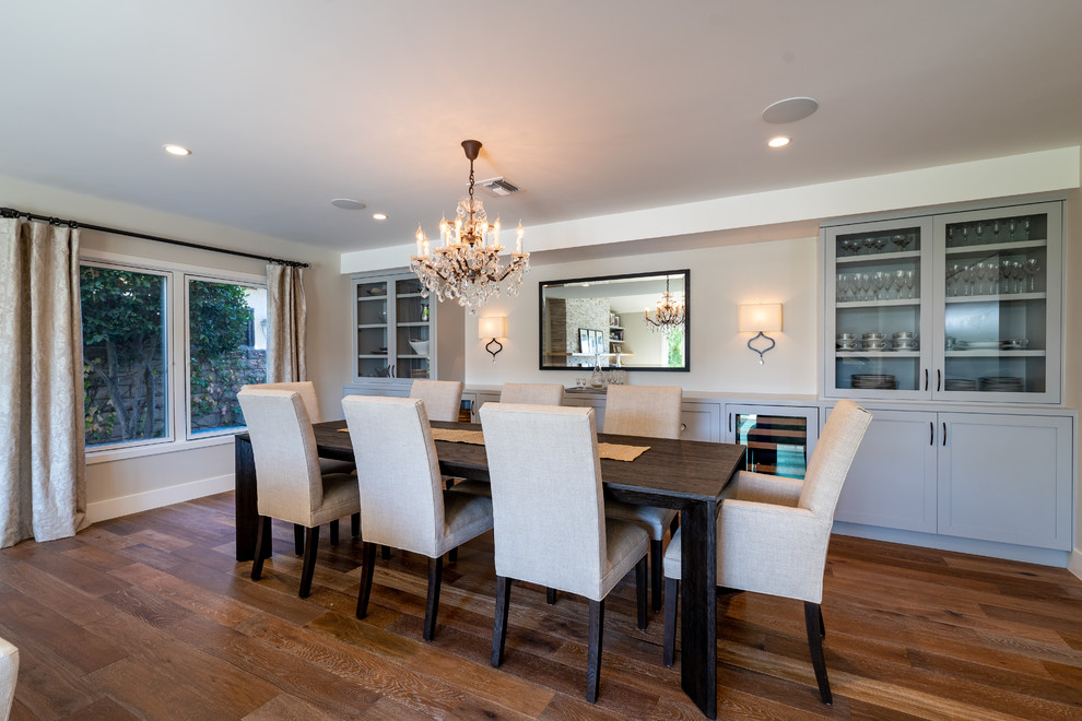 Inspiration for a huge transitional medium tone wood floor and brown floor dining room remodel in Los Angeles