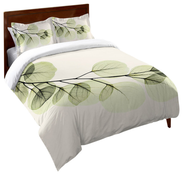 Green XRay of Eucalyptus Leaves King Duvet Cover Contemporary