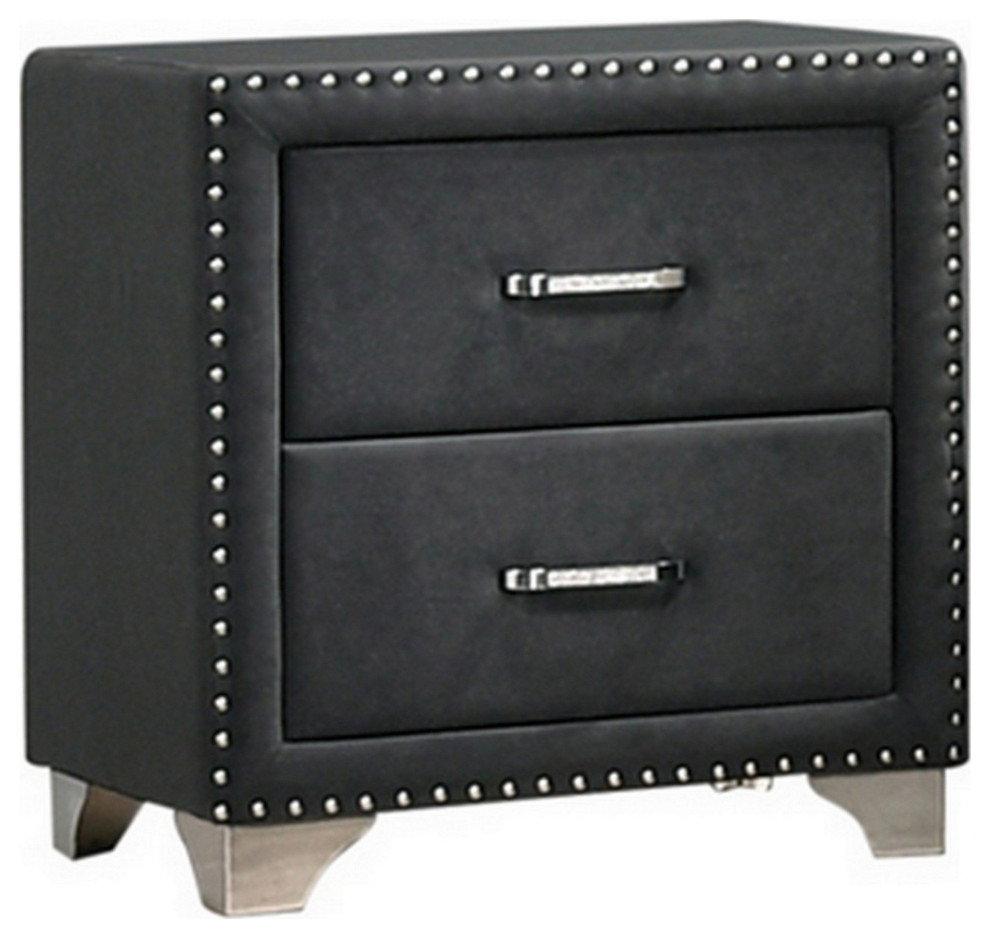 Cale 26" Modern Glam Wood Nightstand, Nailhead, Gray Velvet Upholstered