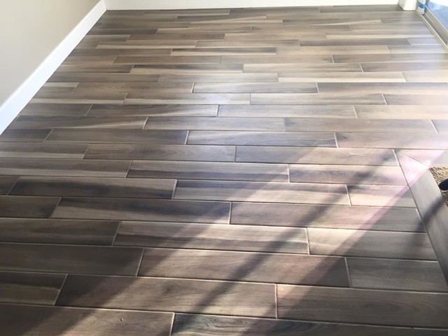 Porcelain Wood Look Plank Tile Craftsman Bedroom