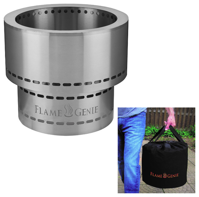 Flame Genie Large Size Stainless Steel Wood Pellet Fire Pit With Tote