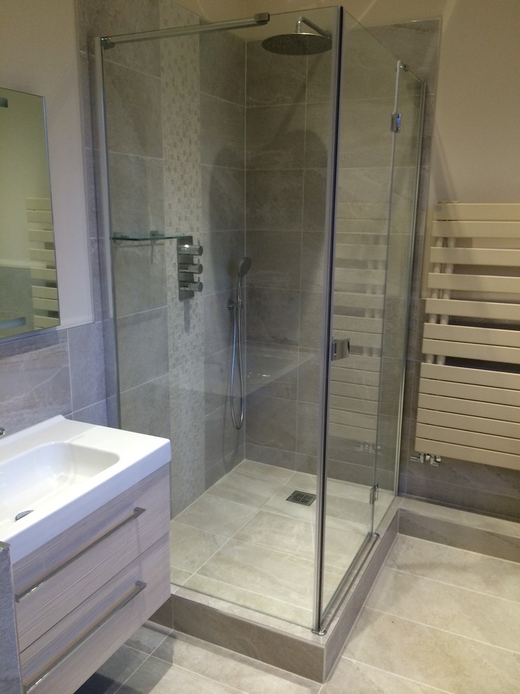 Photo of a contemporary bathroom in Berkshire with brown walls.