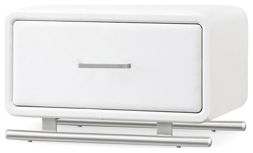 Modern Vetro Side Table White Leatherette Finish Stainless Steel Base