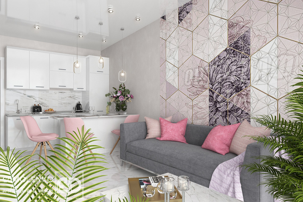 Квартира в Сочи ЖК "Раз, два, три". Гостиная, кухня.